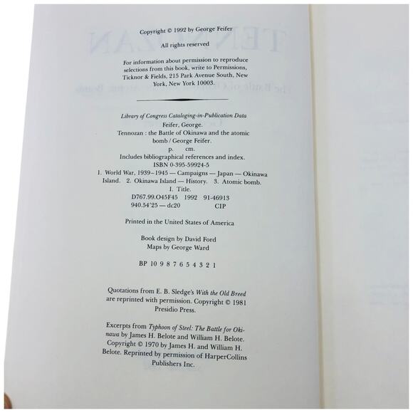 Tennozan The Battle of Okinawa by George Feife Ticknor & Fields 1992 Hardcover - Picture 8 of 16